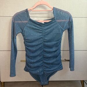 Zara kids bodysuit round neck. Size 11-12,color blue with sparkles.